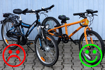 Ein 20 Zoll Kinderfahrrad hat 14,4kg Gewicht, das andere nur 9kg